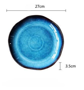 Taygete Plate, 27cm round solid blue ceramic dish, elegant tableware design