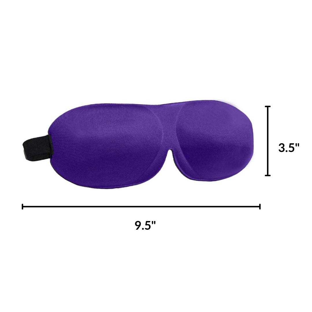 Beauty Sleep | Deep Domed Eye Mask in purple with adjustable strap, dimensions 9.5 x 3.5 inches, ideal for eyelash protection.