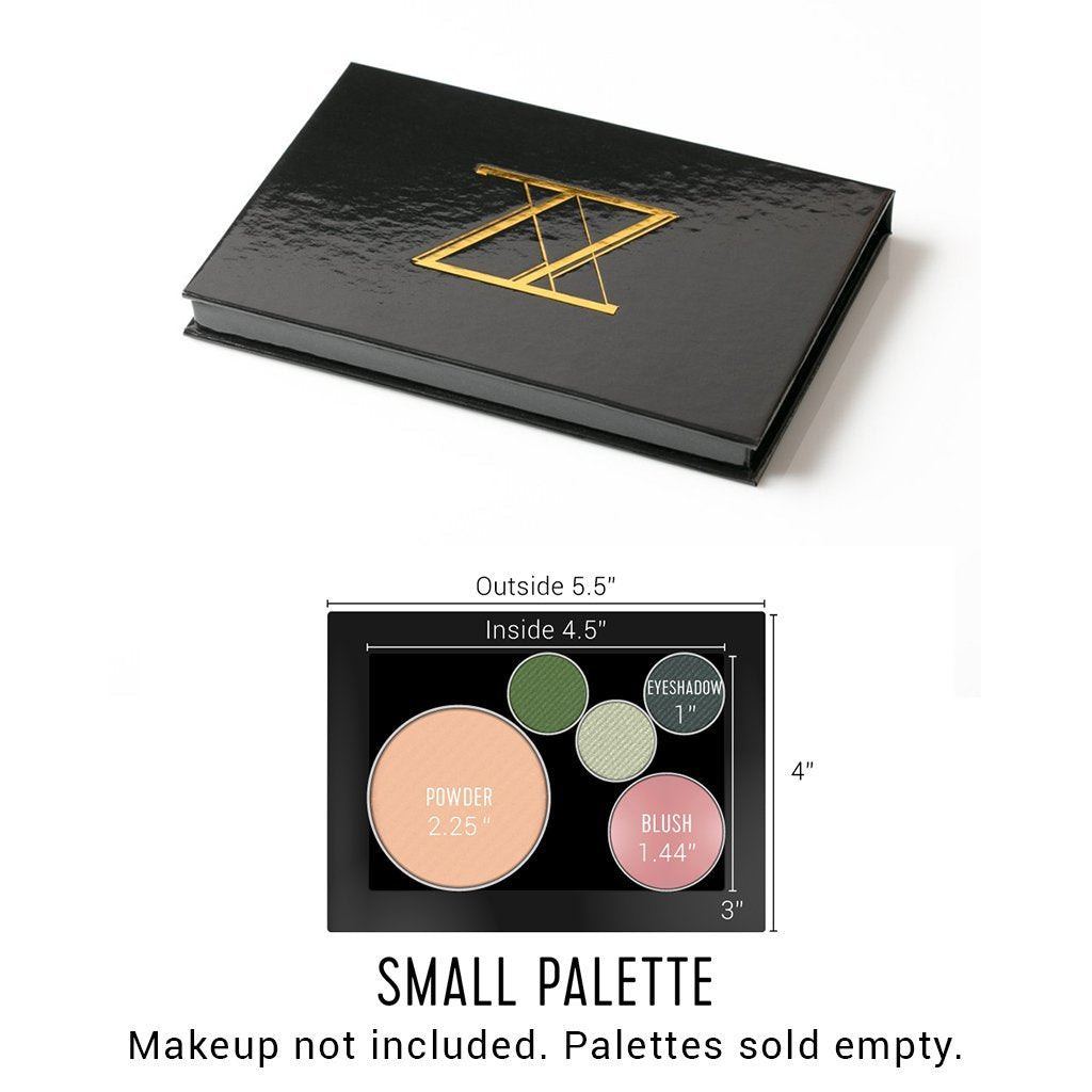 Empty Magnetic Palette Small with dimensions displayed, ideal for organizing and customizing makeup collections for travel.