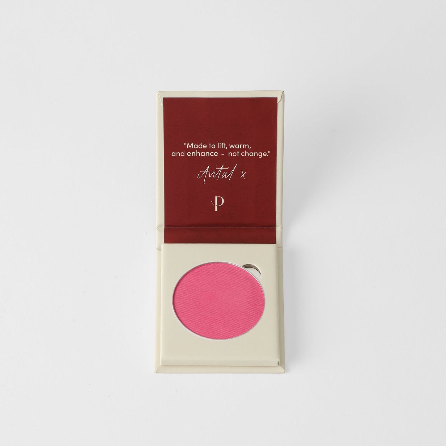 Blush in a pink shade with customizable magnetic palette packaging, ideal for vegan beauty routines.