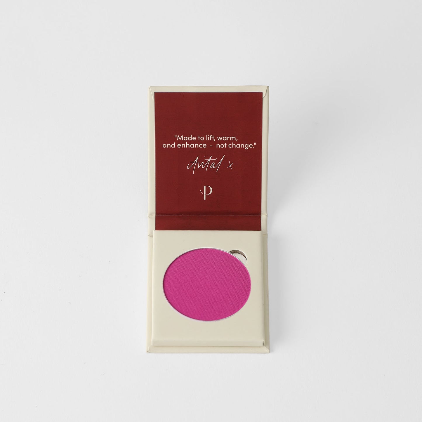 Vibrant pink vegan blush in compact, perfect for adding a pop of color. Compatible with Large or Small Magnetic Palette for easy organization.