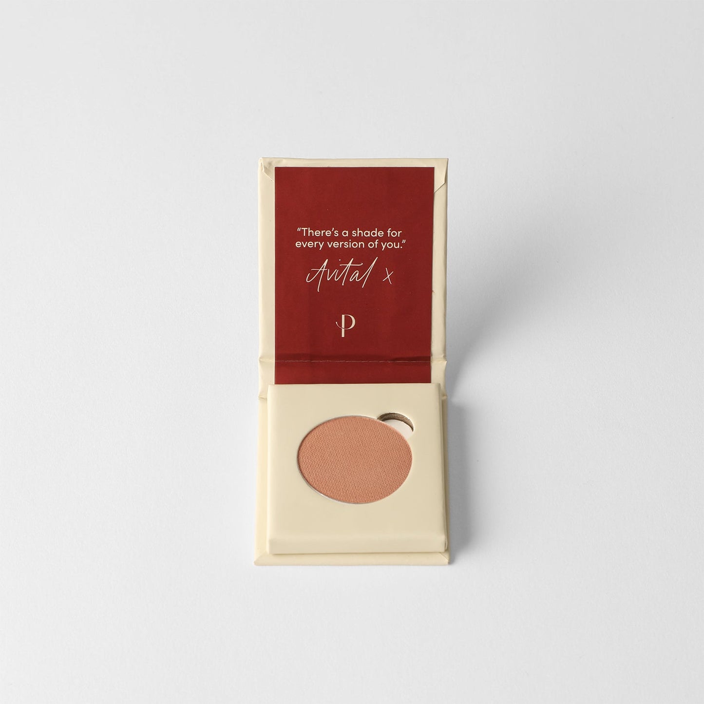 Matte Pressed Eyeshadow in a beige compact with signature. Vegan, blendable, and ideal for natural or defined eye looks.