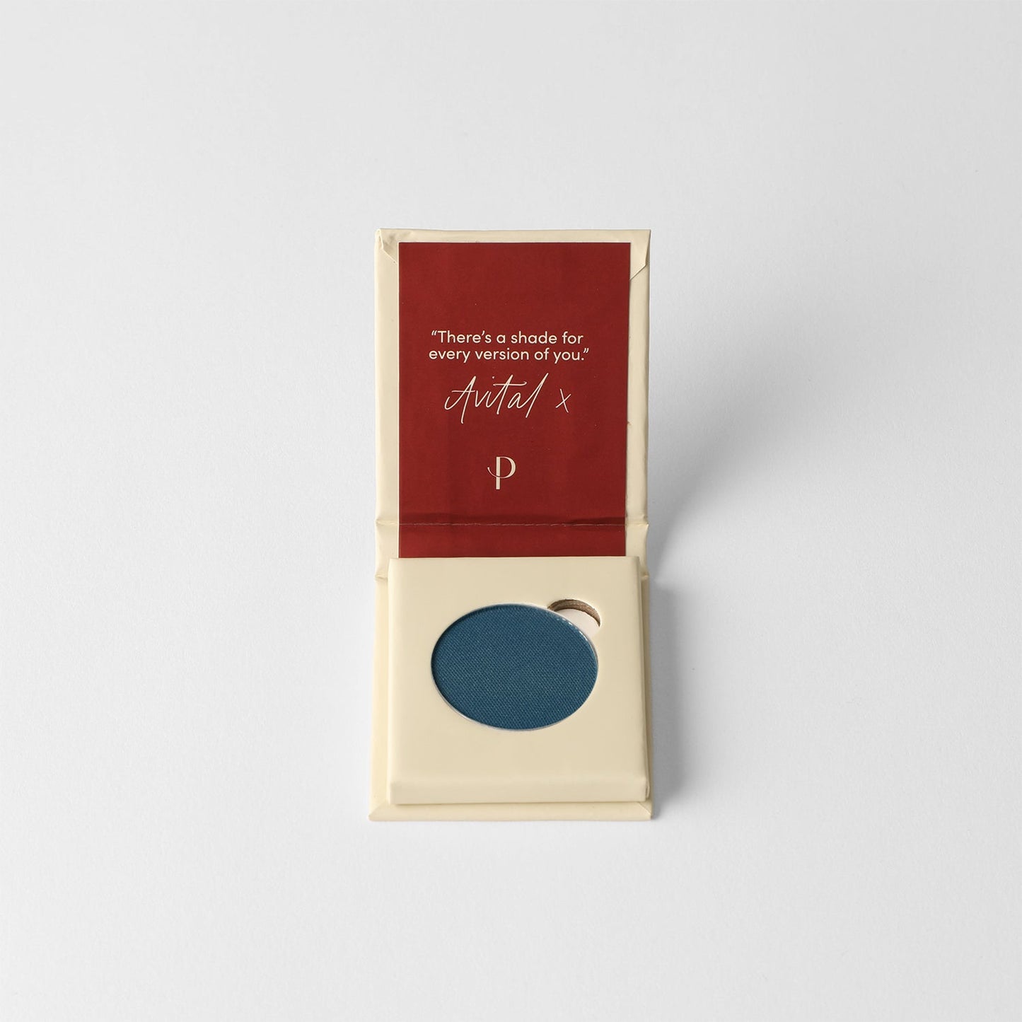 Matte Pressed Eyeshadow in blue packaging, vegan formula, smooth application, fits into Large or Small Magnetic Palette.
