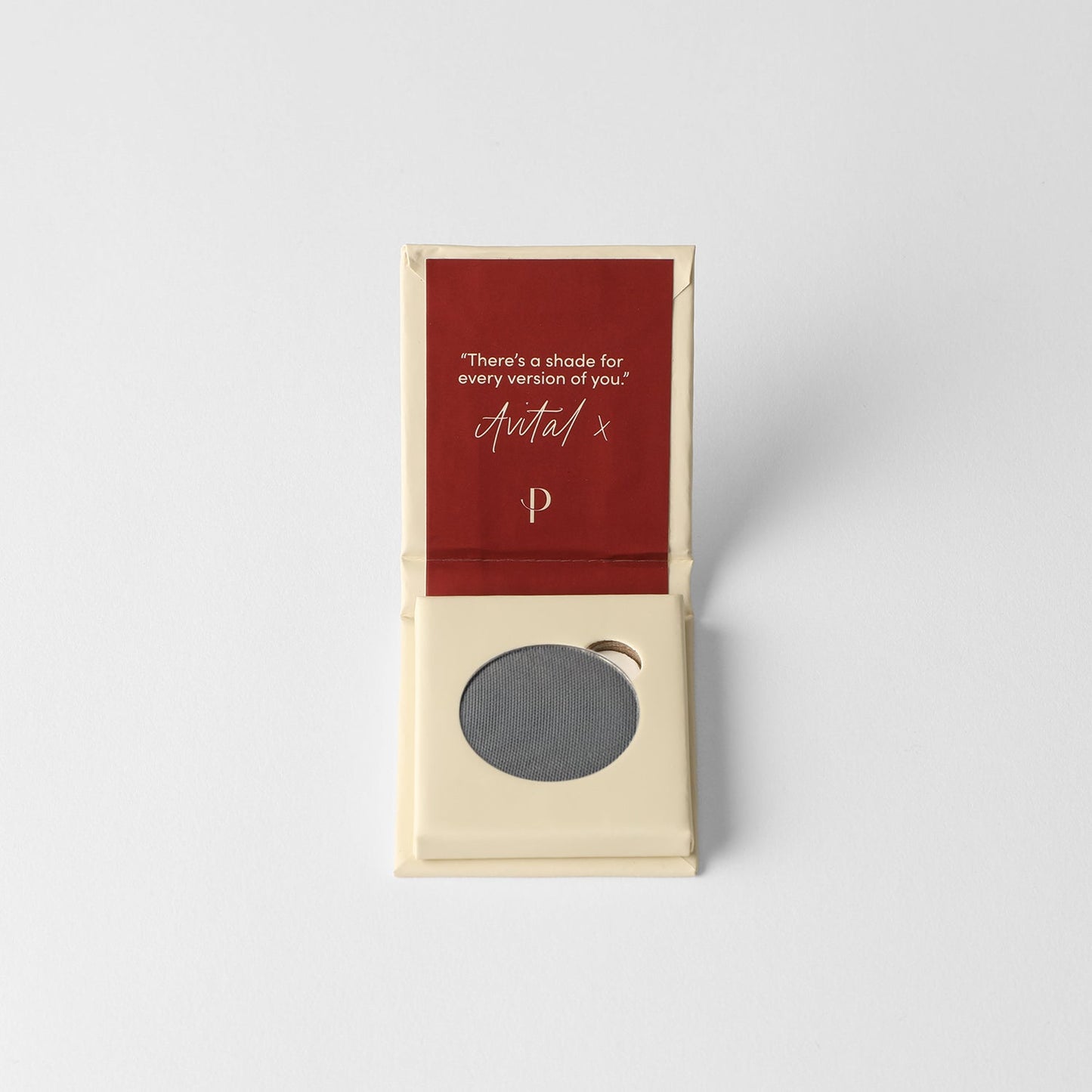 Matte Pressed Eyeshadow in packaging, vegan grey pigment, blendable and buildable, ideal for use with magnetic palette.