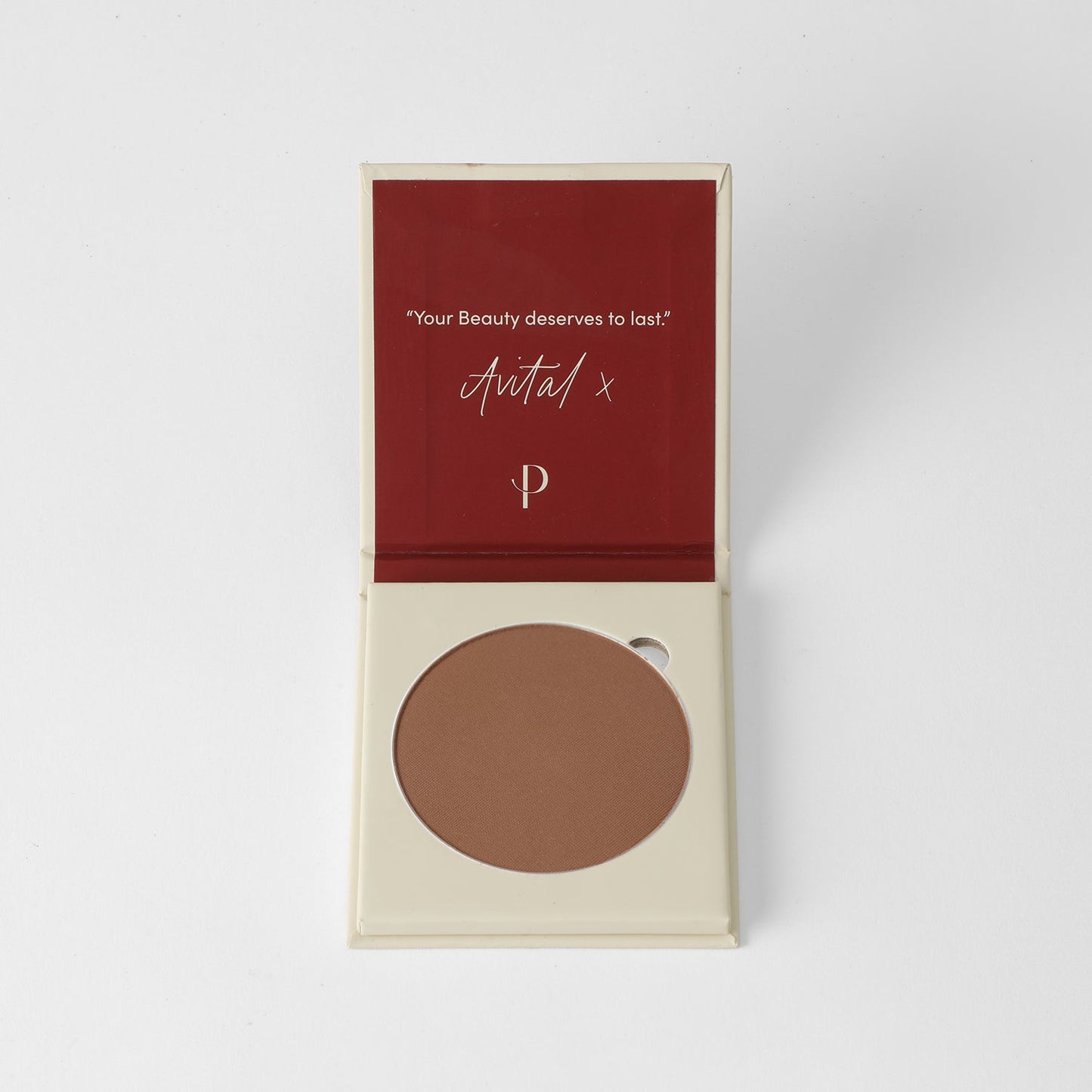 Face Powder in magnetic palette, lightweight vegan pressed powder for long-lasting coverage without settling into fine lines.