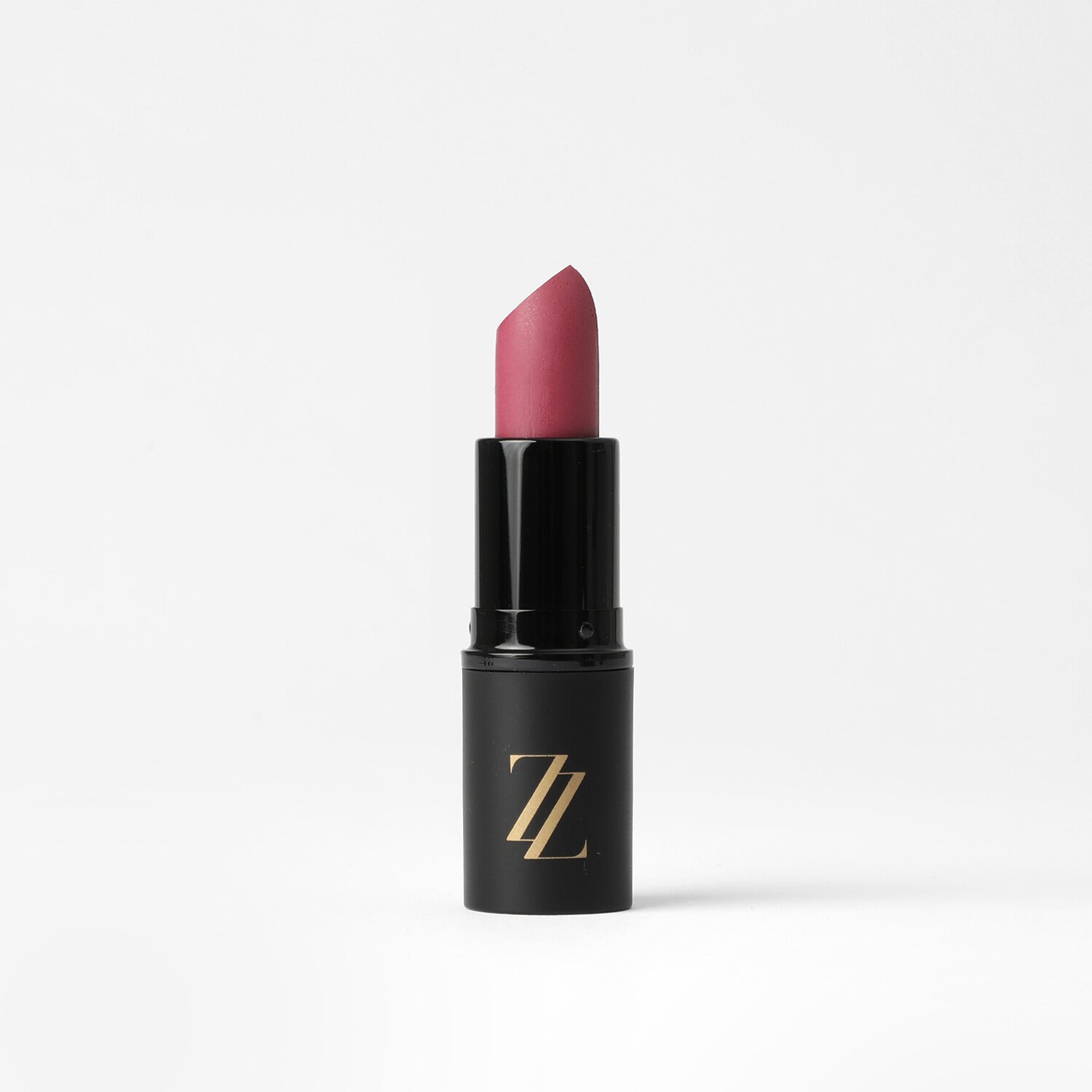 Satin Lipstick in elegant black case with a creamy full-coverage formula, providing a satin sheen for lasting moisture and comfort.