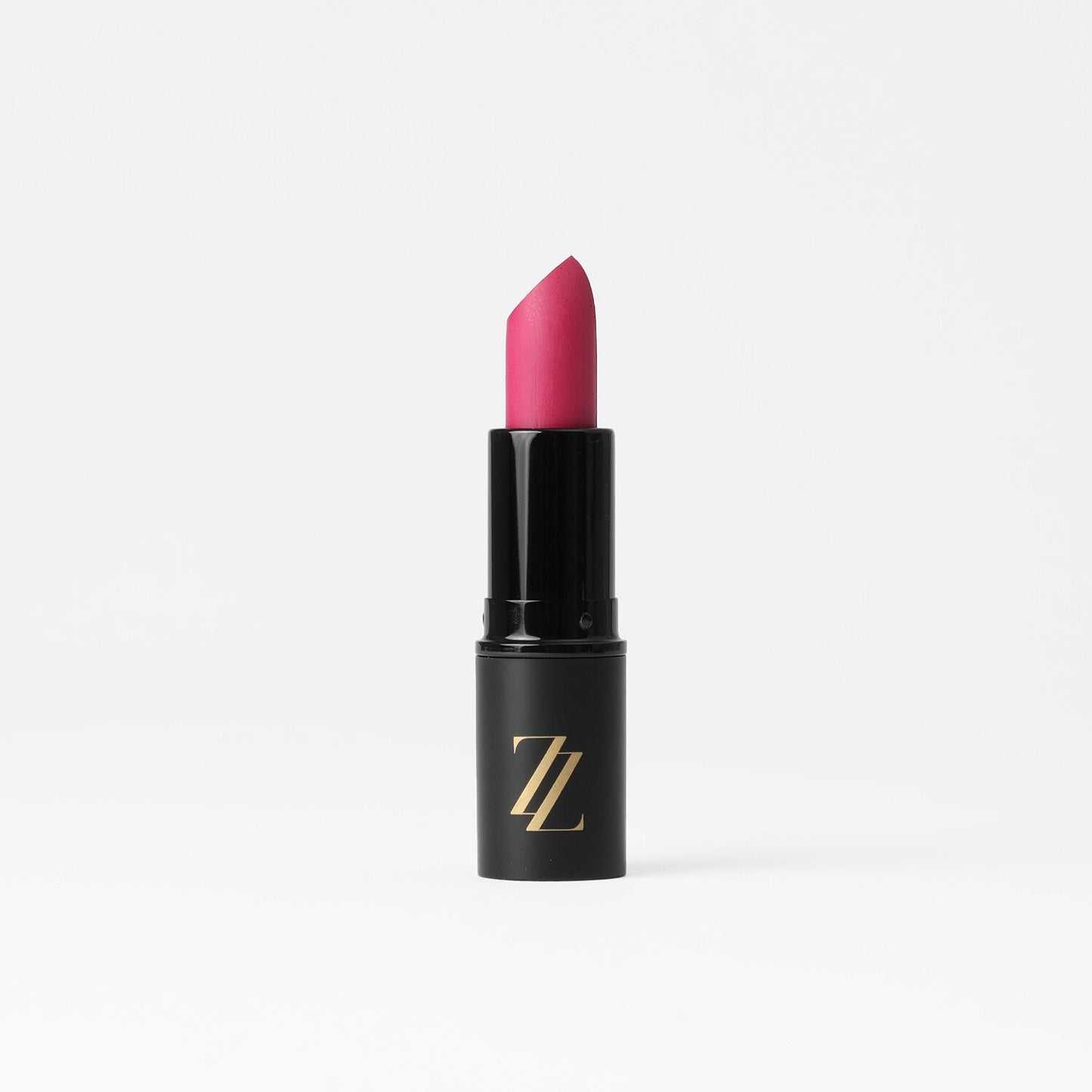Satin Lipstick with creamy, vegan full-coverage and satin sheen finish in a sleek black tube, ideal for moisturizing and lustrous lip color.