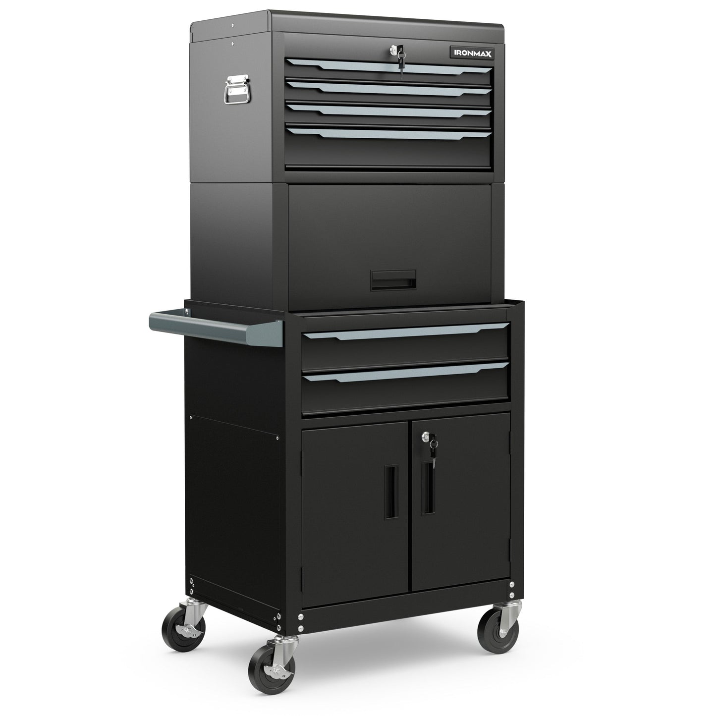 3-in-1 6-Drawer Rolling Tool Chest Storage Cabinet with Universal Wheels and Hooks-Black, wider size, easy-to-pull handle
