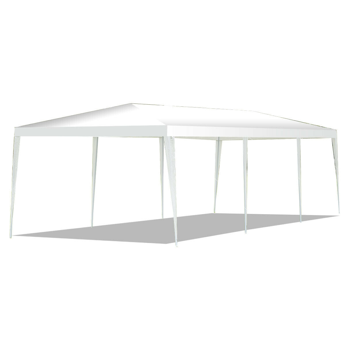 10 x 30 Feet Gazebo Canopy Tent with Connection Stakes and Wind Ropes in white for outdoor events and protection.