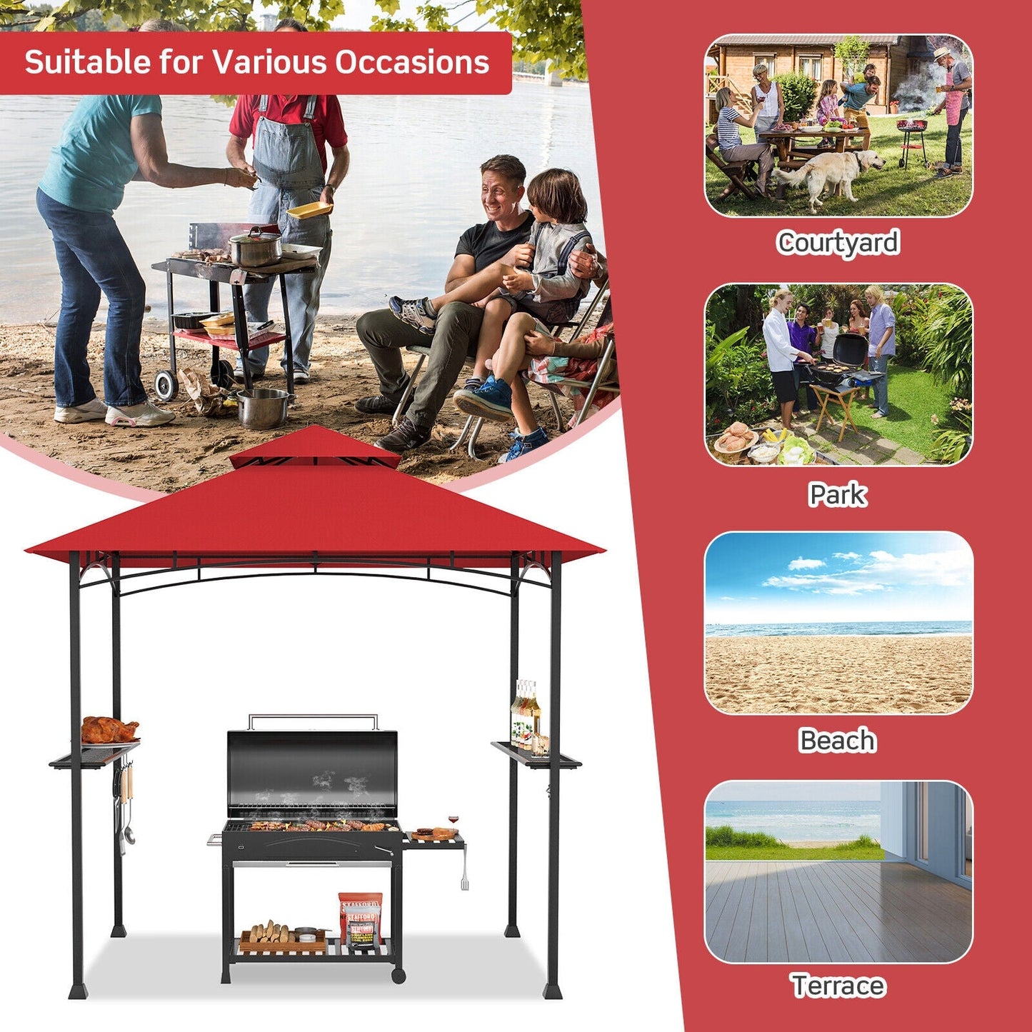 8 x 5 Feet Outdoor Barbecue Grill Gazebo Canopy Tent BBQ Shelter-Wine for versatile outdoor gatherings.
