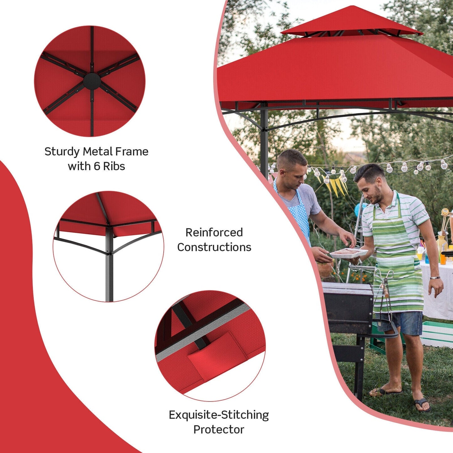 Sturdy 8 x 5 Feet Outdoor Barbecue Grill Gazebo Canopy Tent BBQ Shelter-Wine with metal frame and double roof for ventilation.