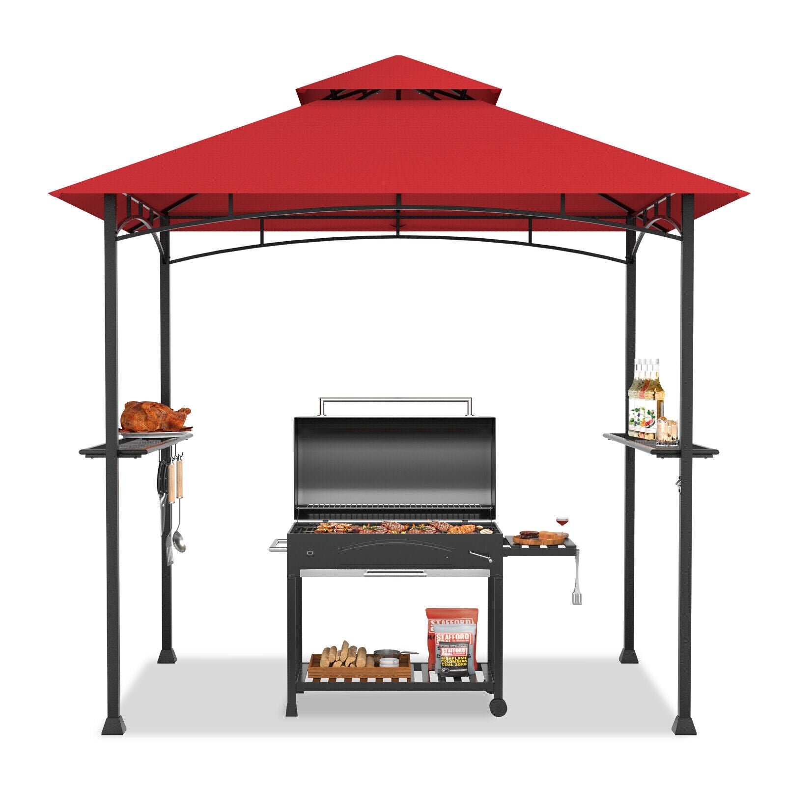 8 x 5 Feet Outdoor Barbecue Grill Gazebo Canopy Tent BBQ Shelter-Wine with double roof and 360 degree ventilation