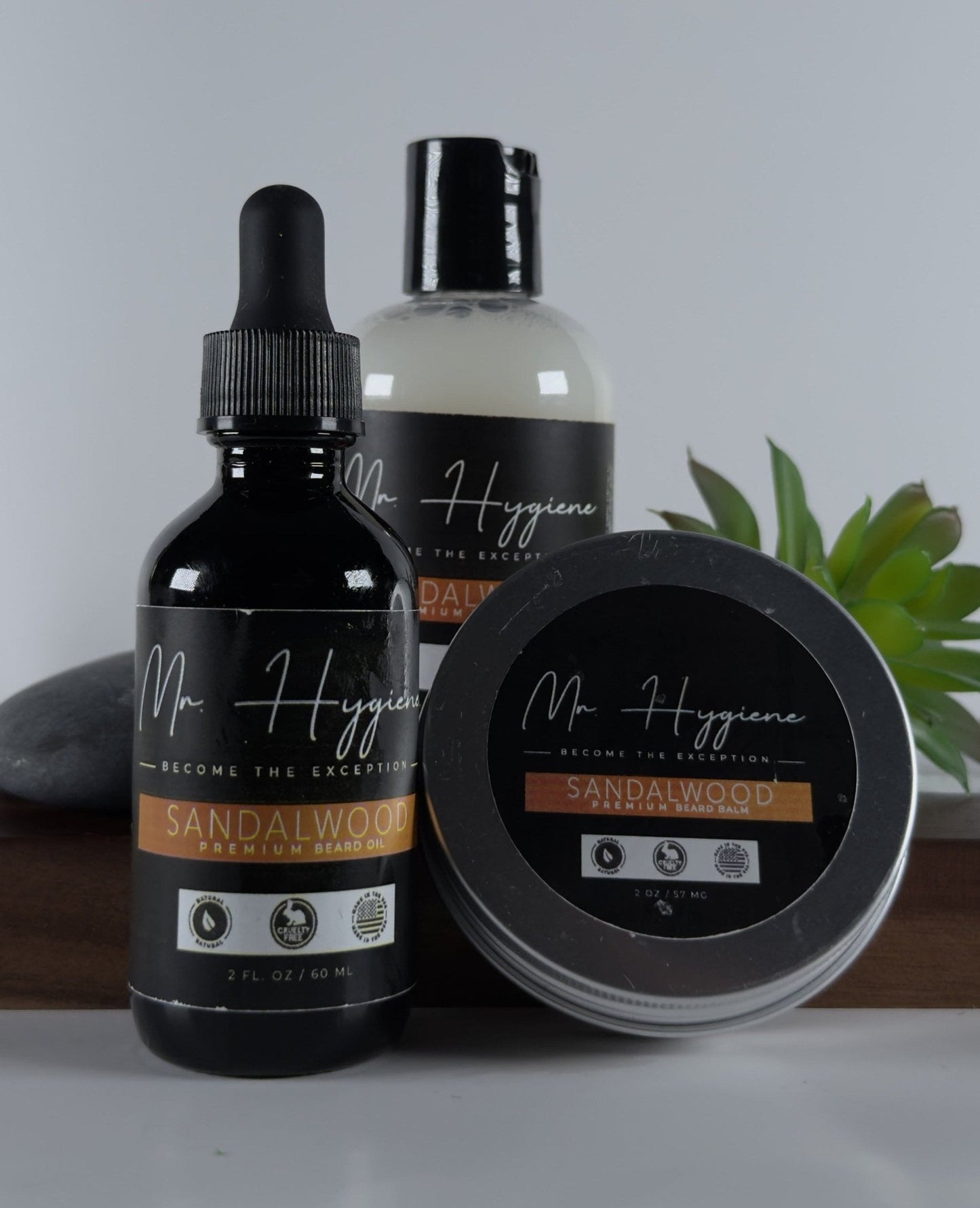 Sandalwood Beard Kit – Bold Scent, Complete Care featuring oil, balm, and wash by Mr. Hygiene for grooming and nourishment.