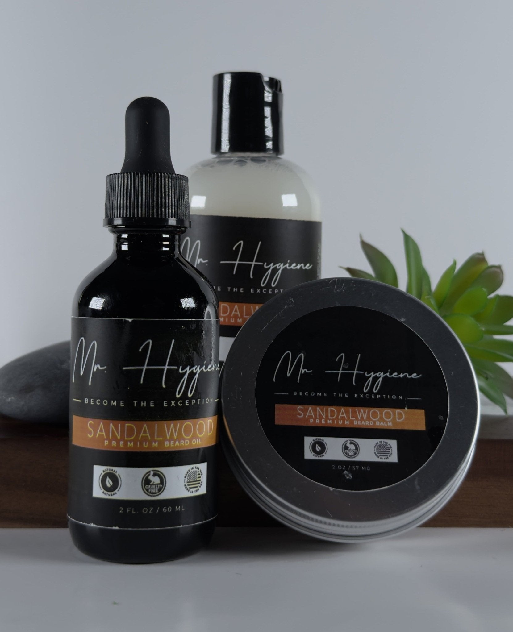 Sandalwood Beard Kit – Bold Scent, Complete Care featuring oil, balm, and wash by Mr. Hygiene for grooming and nourishment.