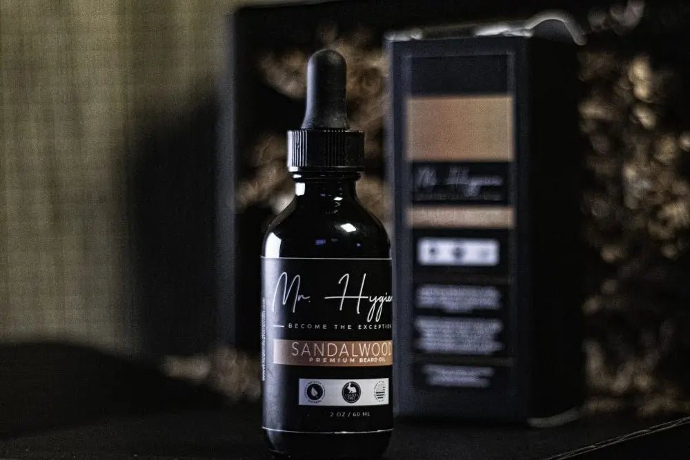 Sandalwood Beard Oil for Men – Smooth, Bold & Clean in a stylish dropper bottle with packaging, perfect for daily beard care.