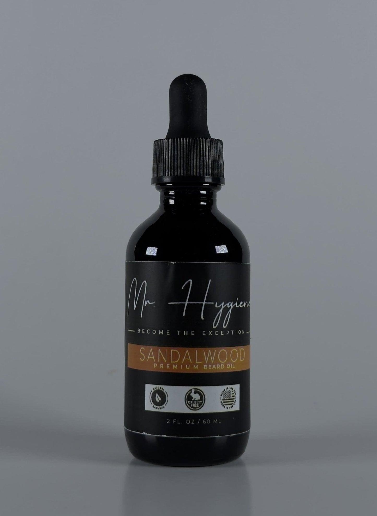 Sandalwood Beard Oil for Men – Smooth, Bold & Clean bottle with dropper, ideal for nourishing and hydrating beards, 2 oz size.