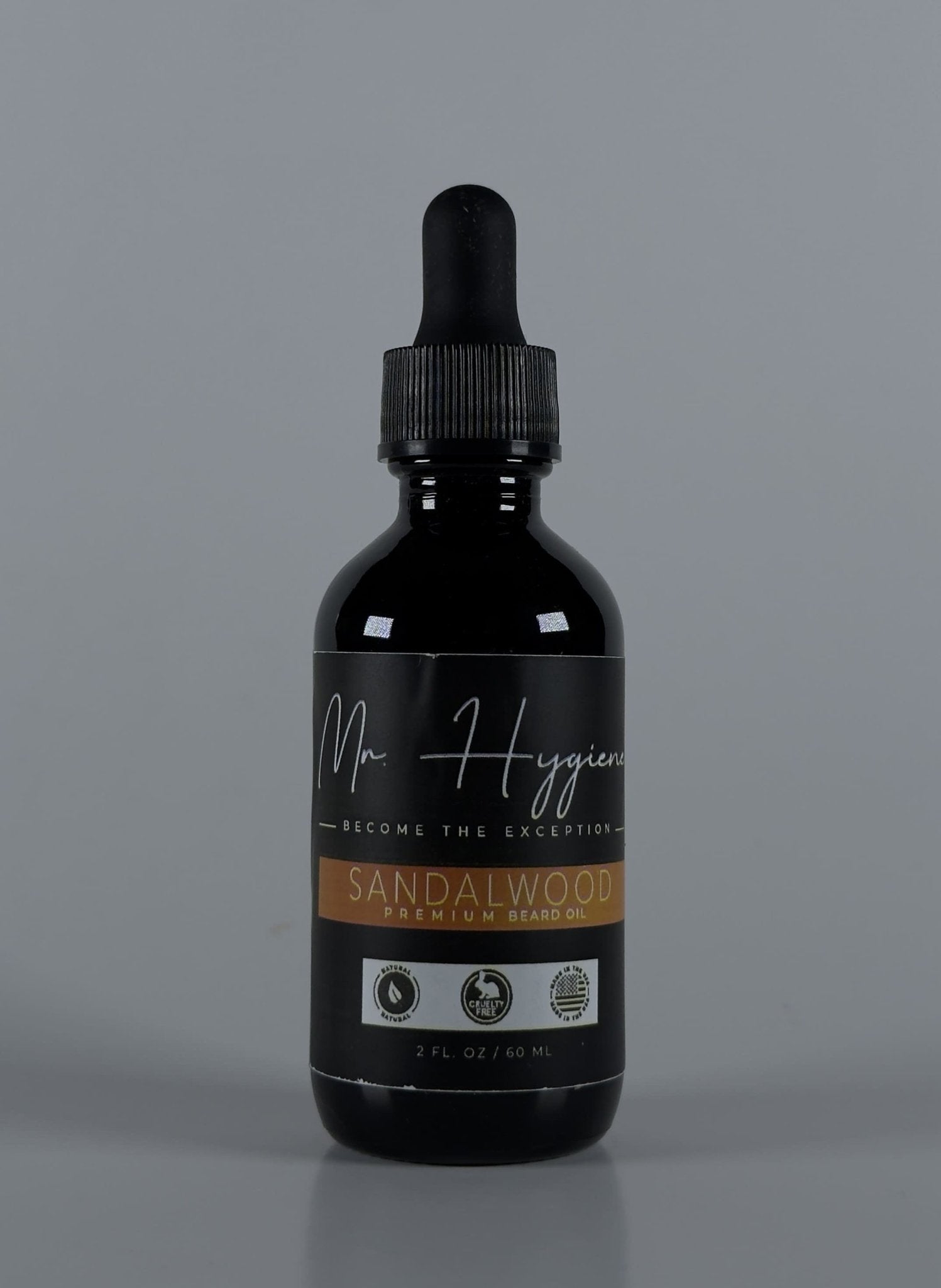 Sandalwood Beard Oil for Men – Smooth, Bold & Clean bottle with dropper, ideal for nourishing and hydrating beards, 2 oz size.
