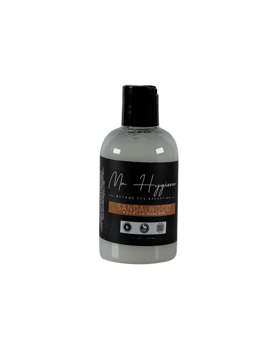 Bottle of Sandalwood Beard Wash & Conditioner for beard care and hygiene.