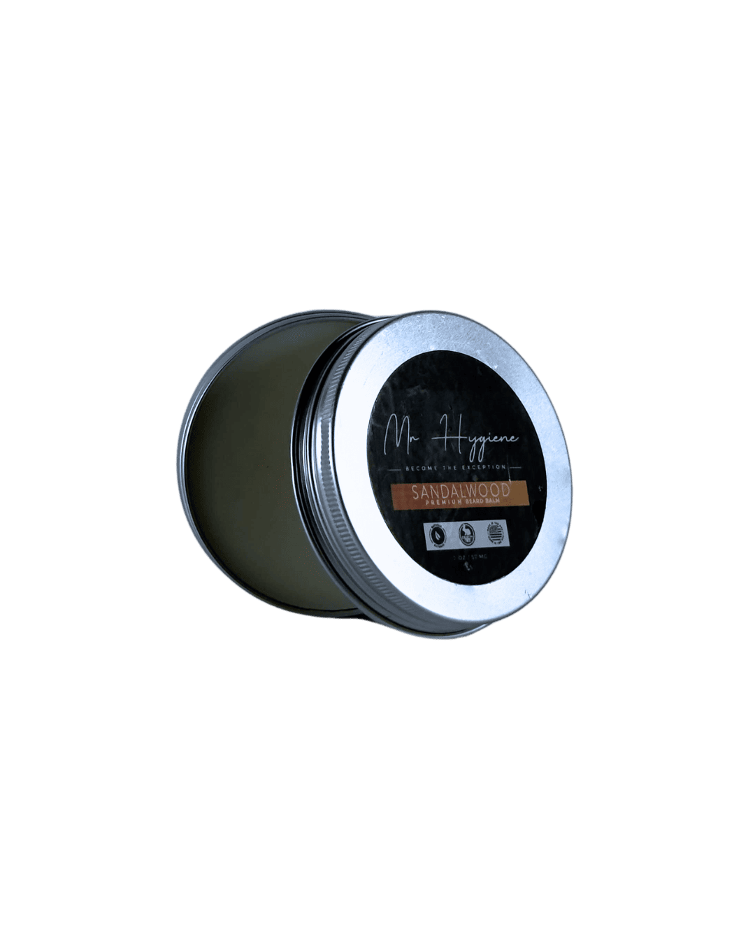 Sandalwood Beard Balm for Men – Shape, Soften & Scent in a round silver tin, ideal for nourishing and styling beards.