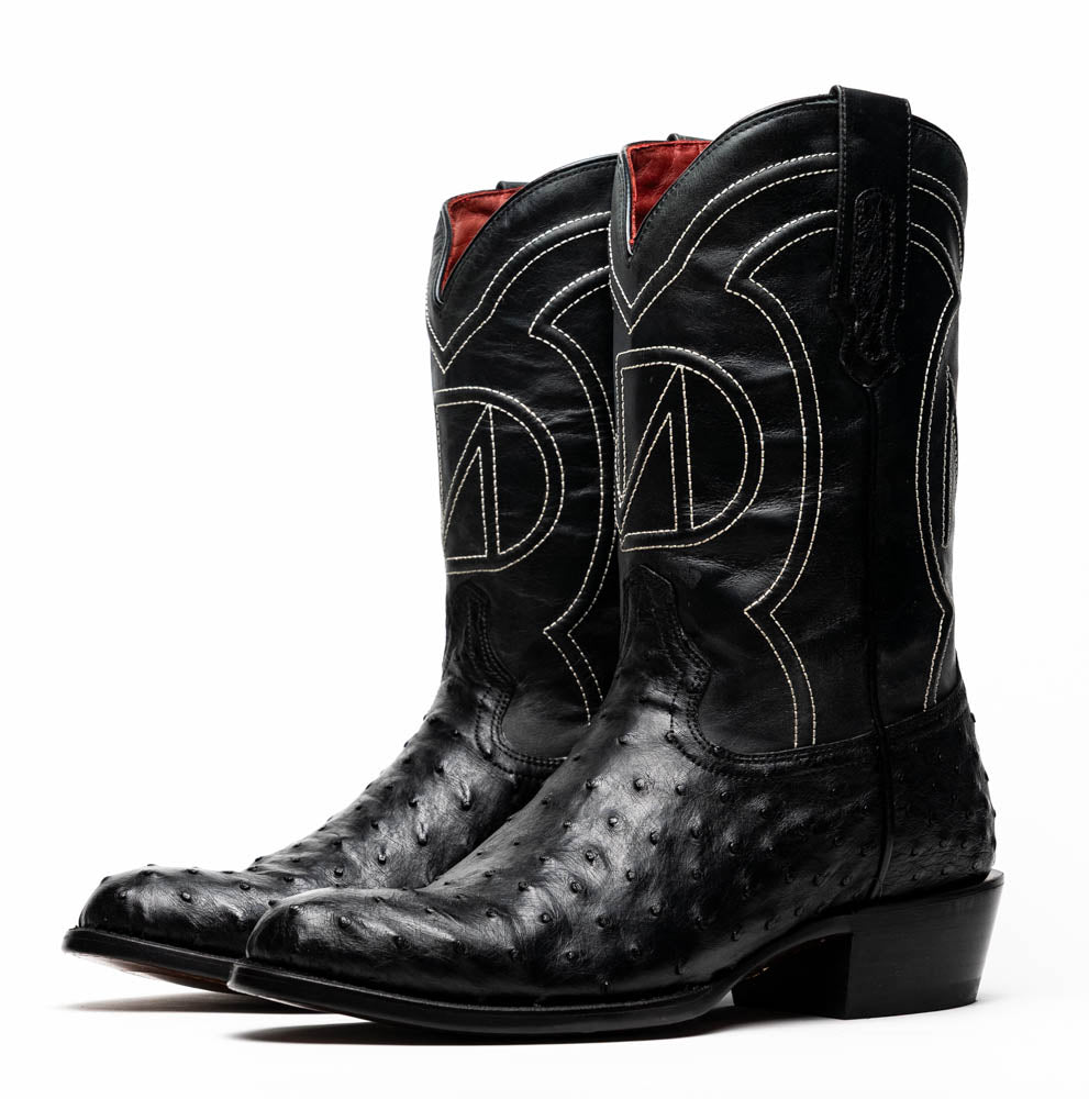 Savannah Black genuine ostrich skin cowboy boots with full-grain leather shaft from the Western Collection, pre-order now.