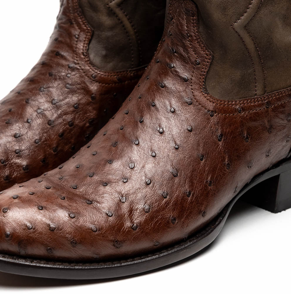 Savannah Kango Tabac genuine ostrich skin cowboy boot with full-grain leather shaft, handcrafted for Western style enthusiasts.