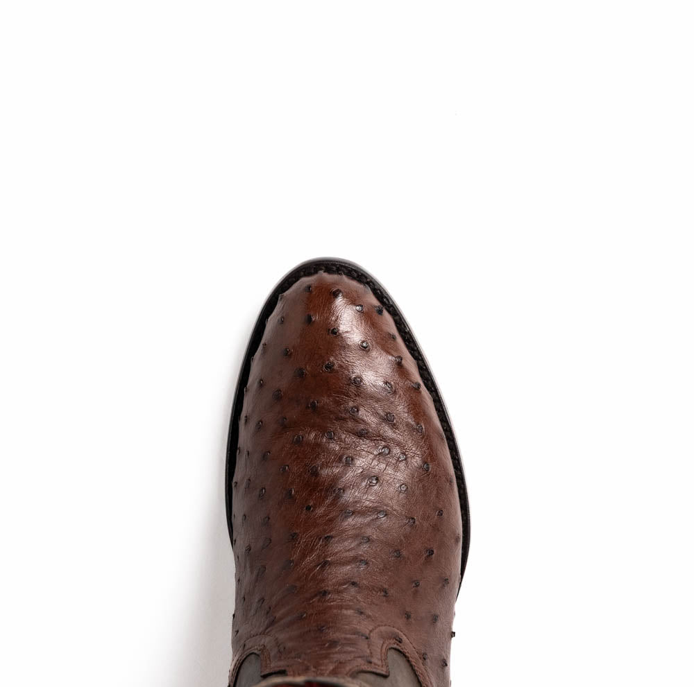 Savannah Kango Tabac ostrich cowboy boot with round toe, genuine full-quill ostrich skin and full-grain leather shaft.
