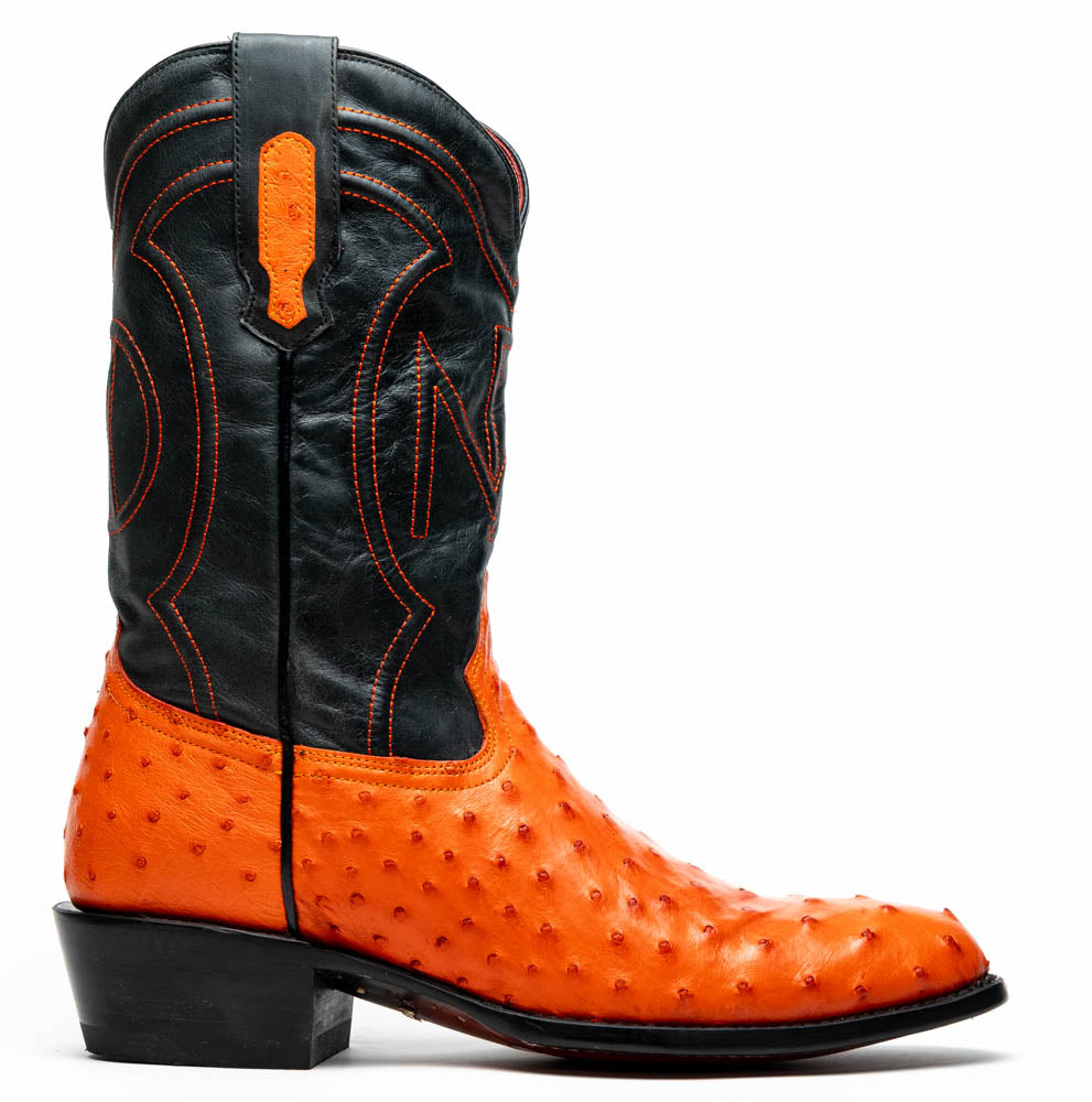 Savannah Orange genuine ostrich skin cowboy boot with bold design and full-grain leather shaft from the Western Collection.