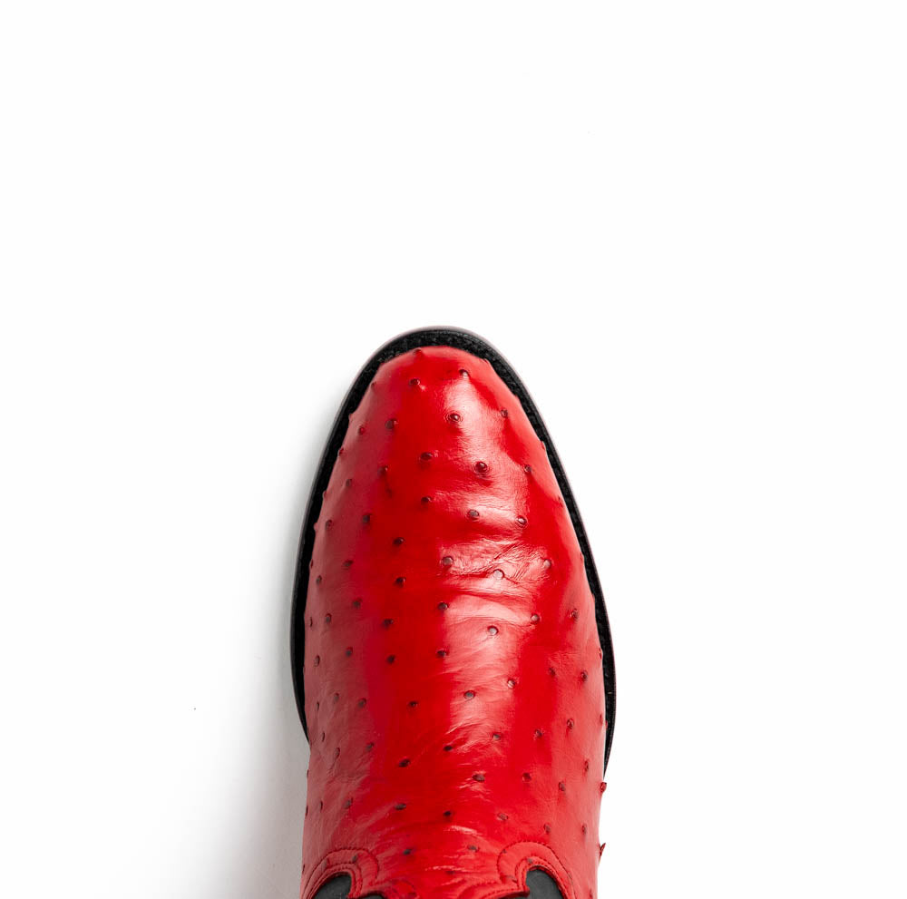 Savannah Red genuine ostrich skin cowboy boot showcasing full-quill leather and round toe design from the Western Collection.