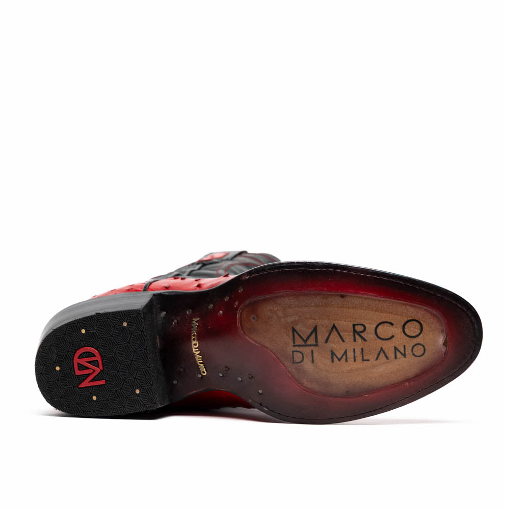 Marco di Milano shoe sole featuring Savannah Red ostrich skin cowboy boot design.
