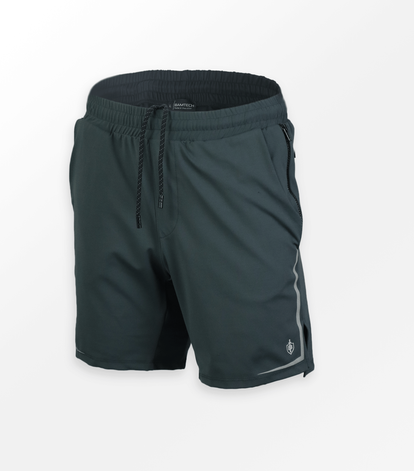 Dominate Training Shorts dark color close up sustainable Rpet Poly fabric detail