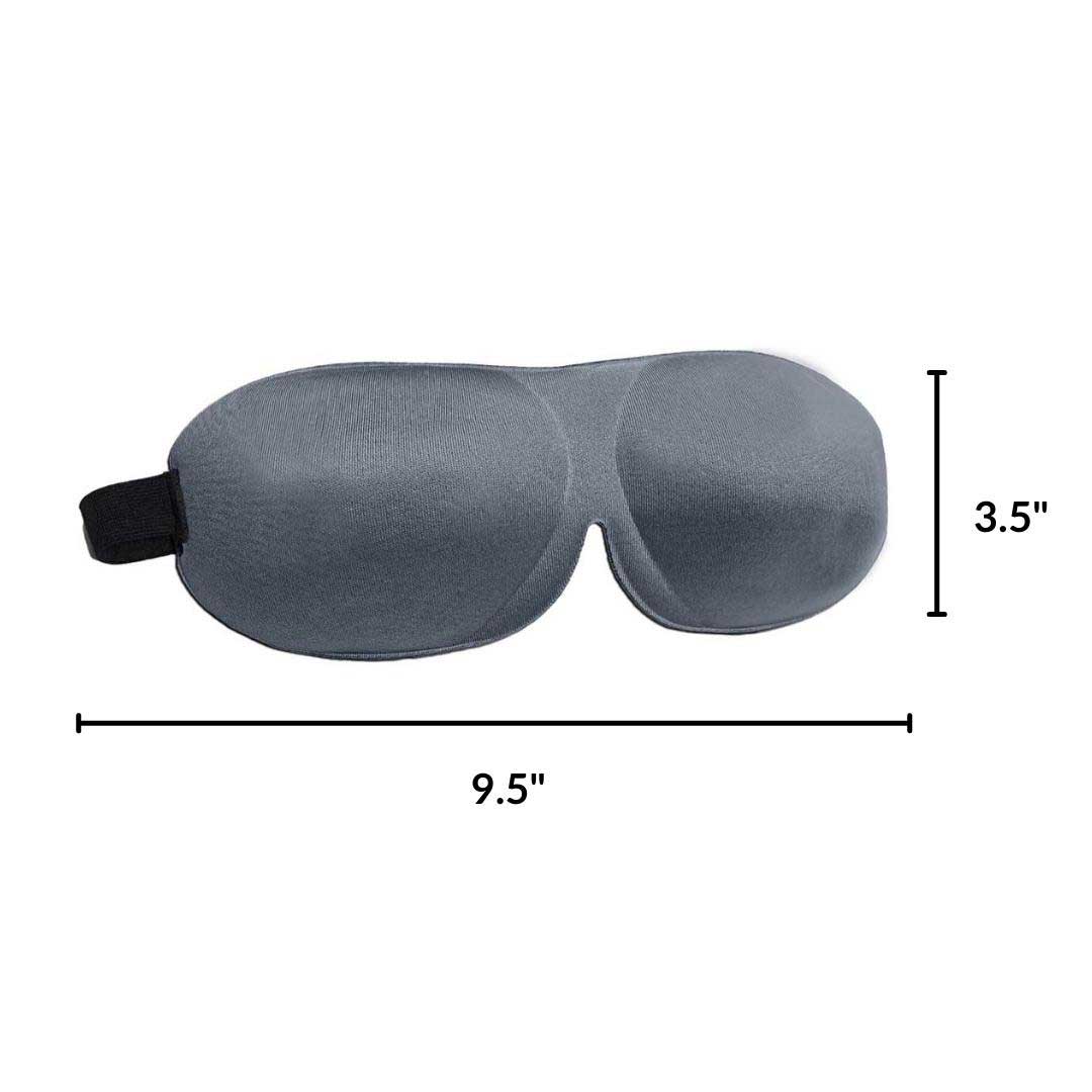 Beauty Sleep | Deep Domed Eye Mask with adjustable elastic strap. Dimensions: 9.5 inches wide, 3.5 inches high.