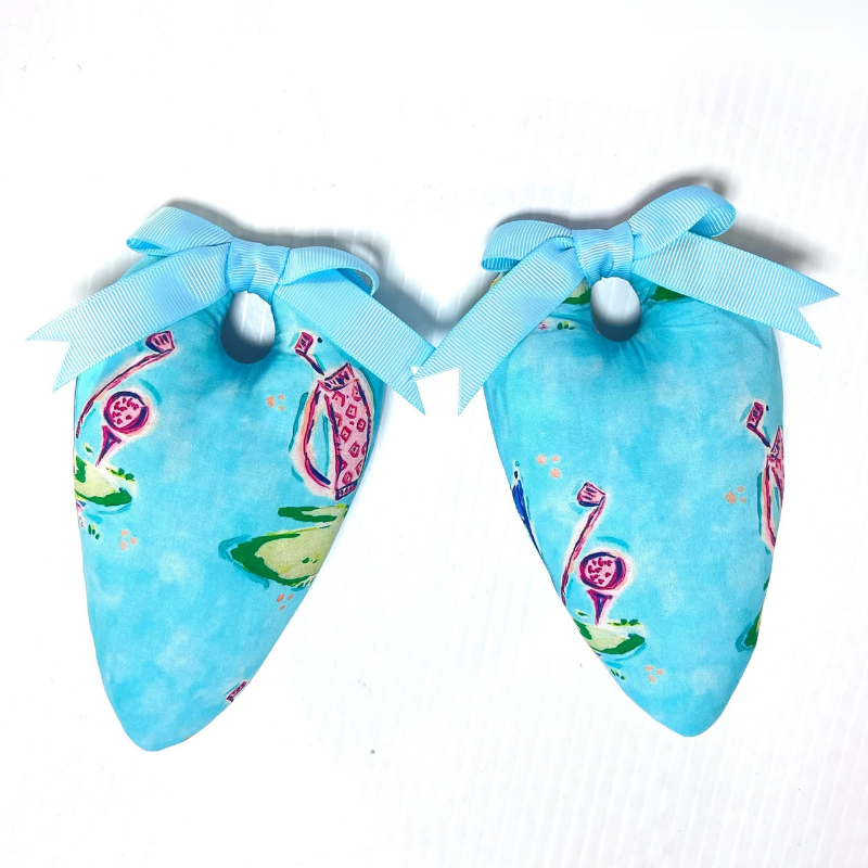 Chic handmade Golf Shoe Stuffers in blue with ribbon, perfect for storing and protecting golf and tennis shoes, a stylish gift option.