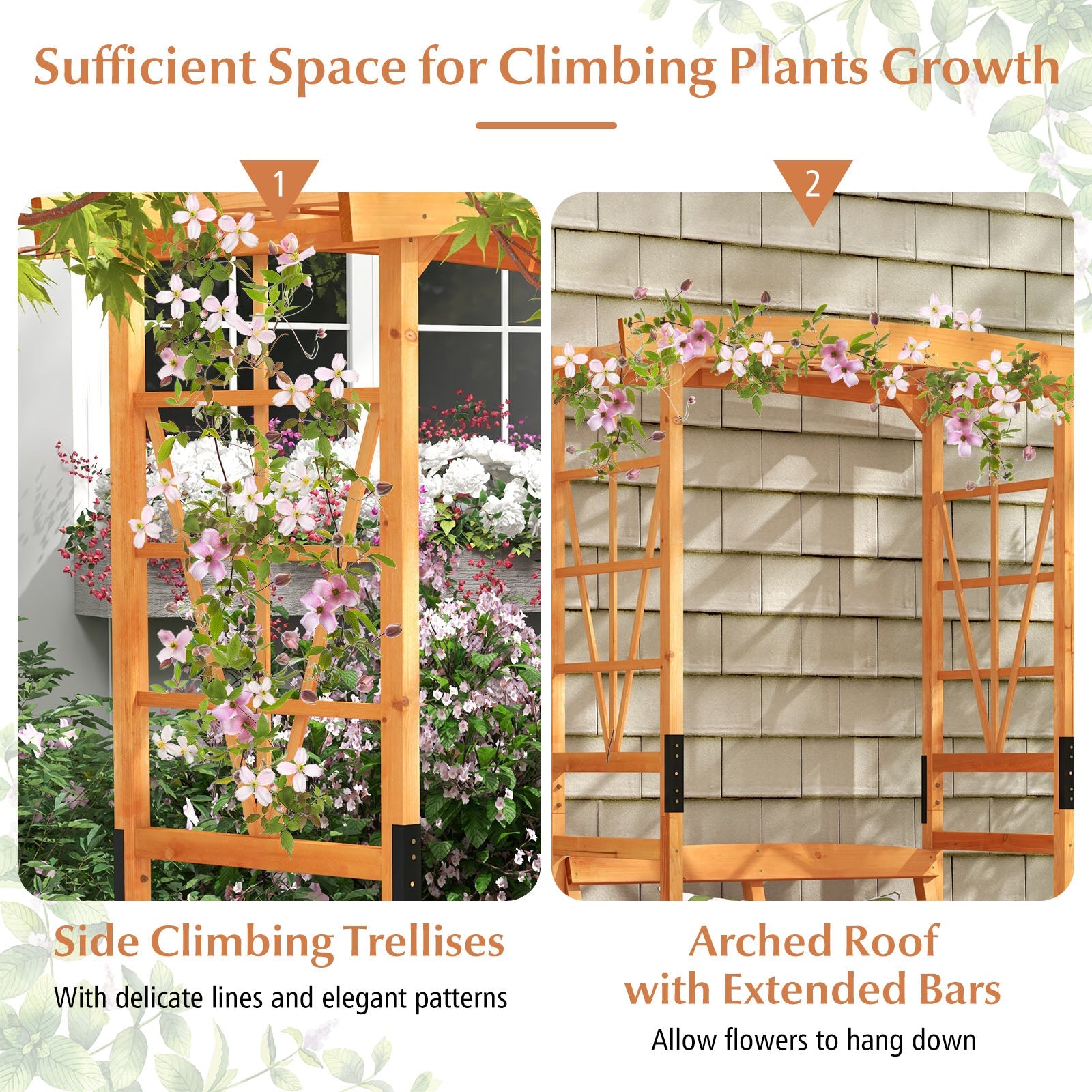 6.2 Feet Tall Patio Garden Arbor with Pergola and 2-Seat Bench for Garden Lawn Backyard Decoration-Yellow featuring climbing trellises and arch