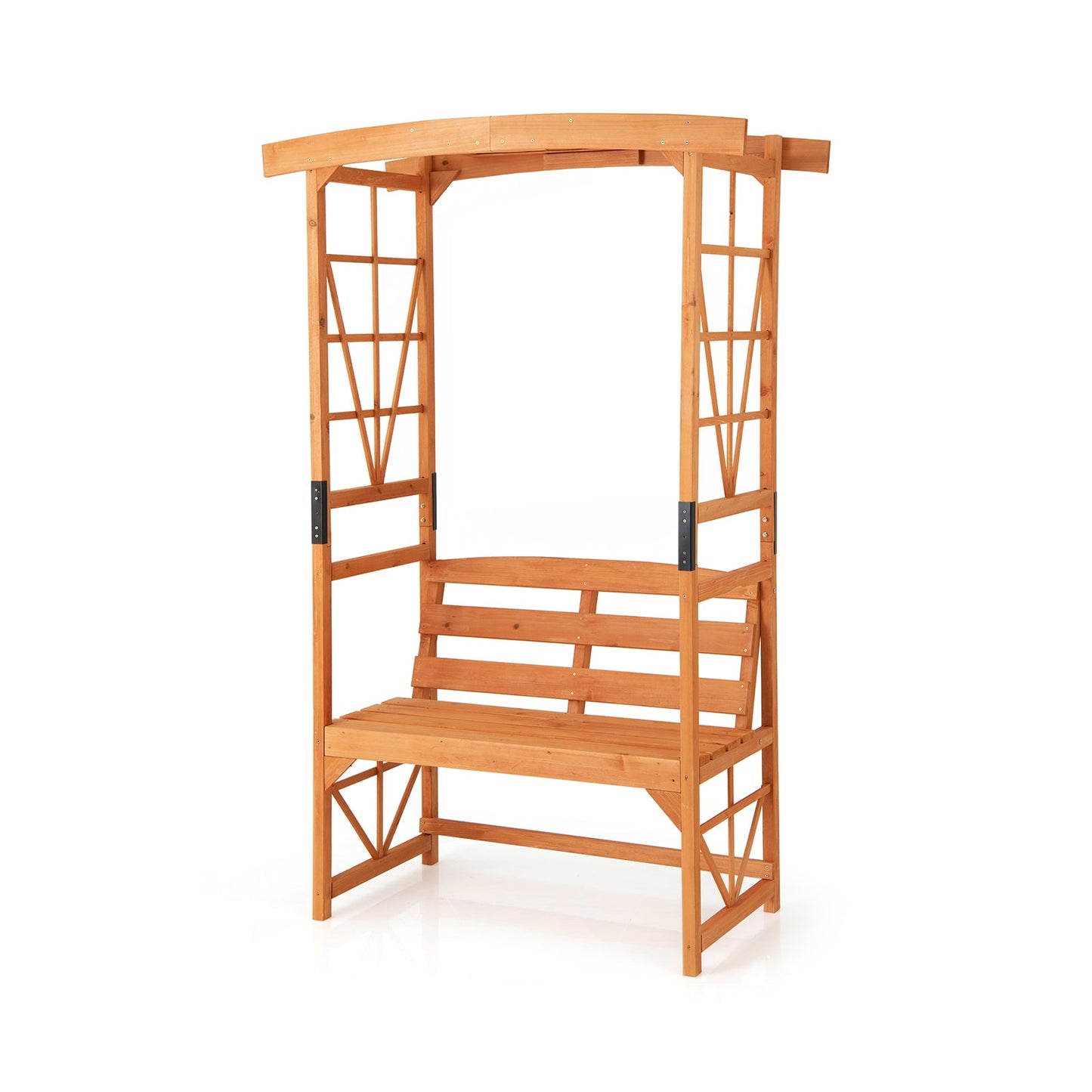6.2 Feet Tall Patio Garden Arbor with Pergola and 2-Seat Bench for Garden Lawn Backyard Decoration-Yellow made of natural fir wood
