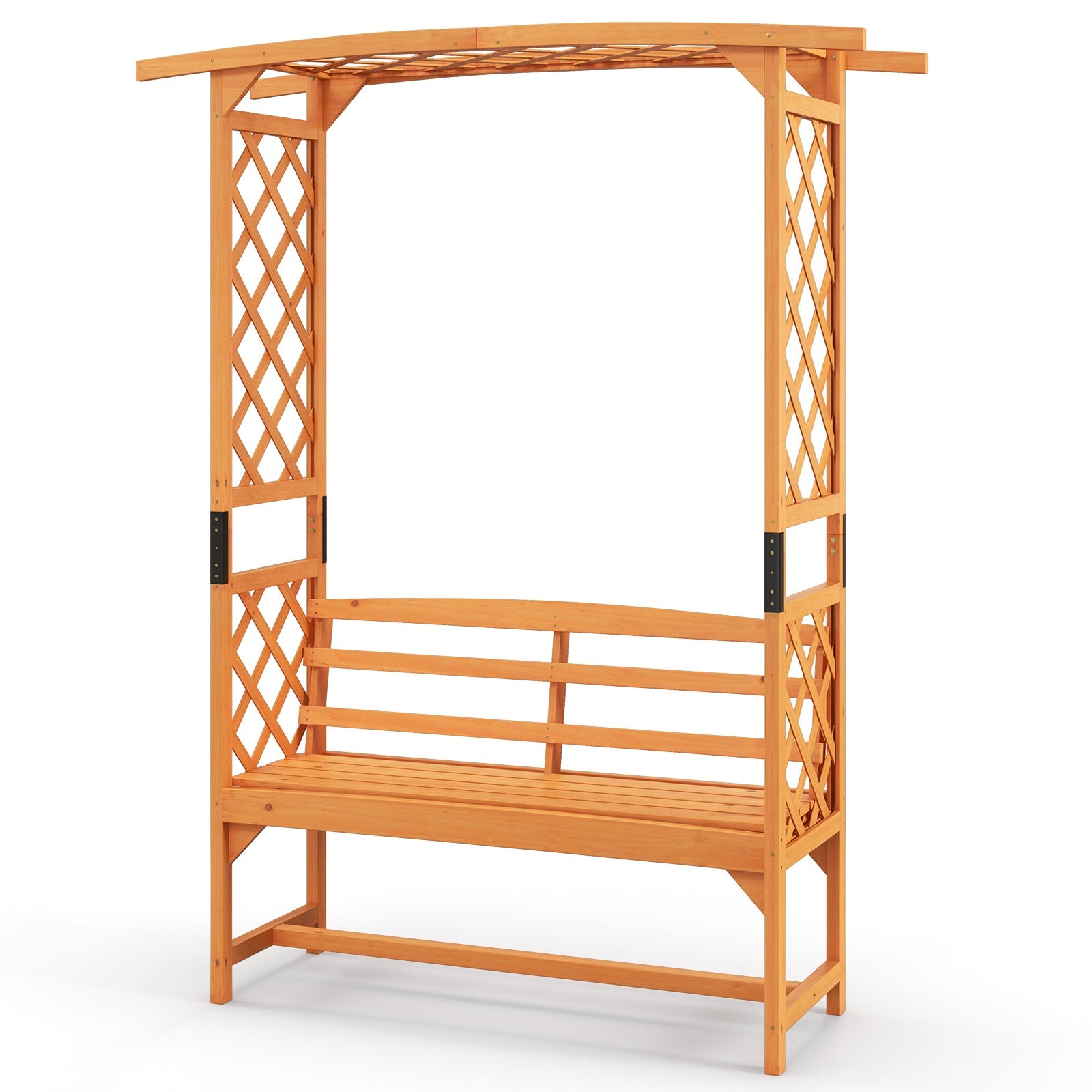 6.5 FT Tall Patio Garden Arbor with Pergola and 2-Seat Bench for Garden Backyard Decoration-Yellow, made of natural fir wood.
