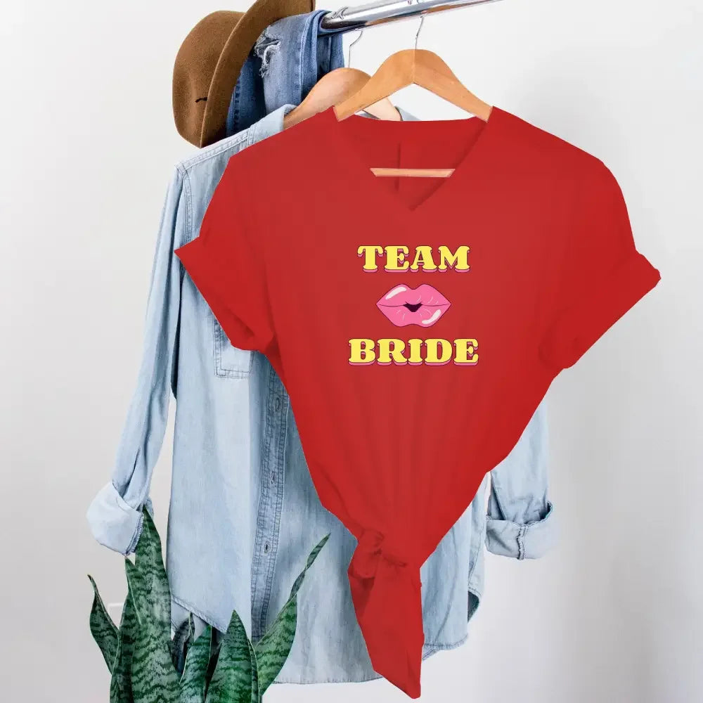 🍾 Team Bride & The Bride 💍 Bachelorette Party Matching V-Neck T-Shirts