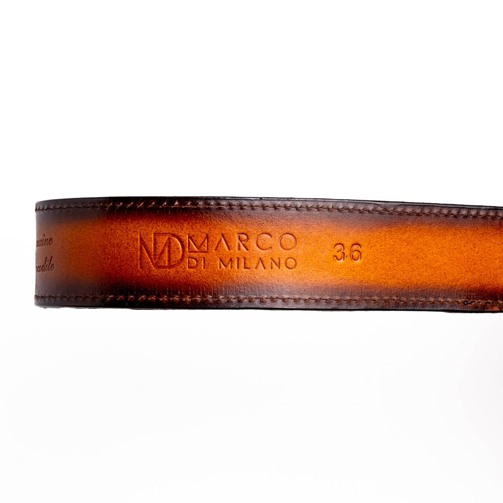 Texas Belt Aged Brown - Marco Di Milano Caiman & Calf Leather with Signature Branding