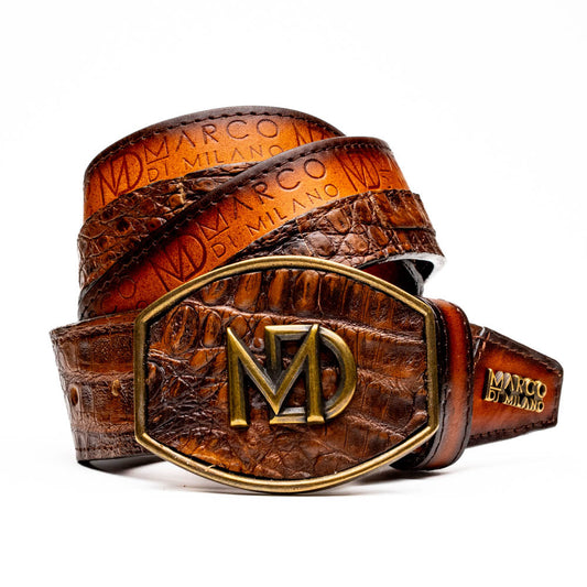 Texas Belt Aged Maple with Caiman and Calfskin, Marco Di Milano branding
