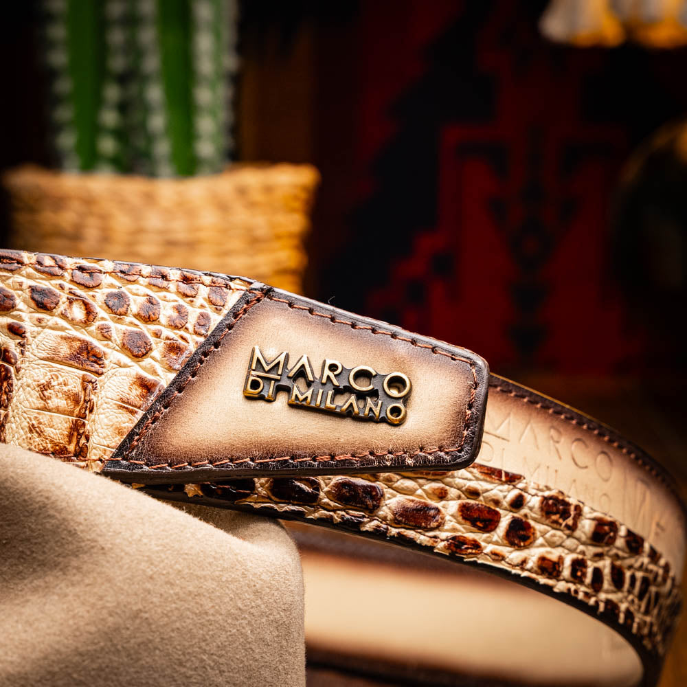 Texas Belt Stone Orix - Caiman & Calfskin Western Belt with Marco Di Milano Branding