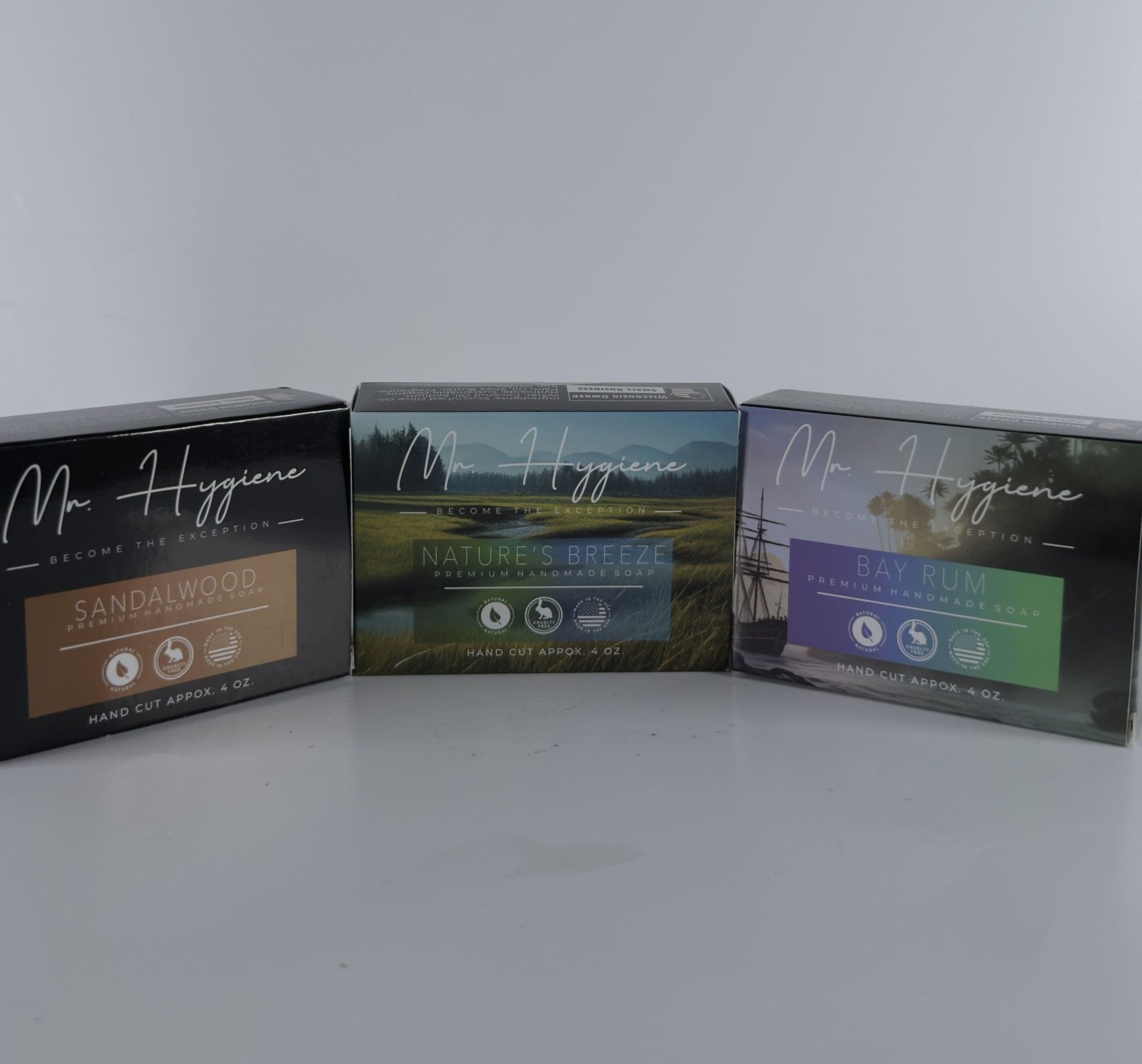 The Soap Box Bundle – Signature Scents for Men featuring Sandalwood, Bay Rum, and Nature's Breeze soap bars.