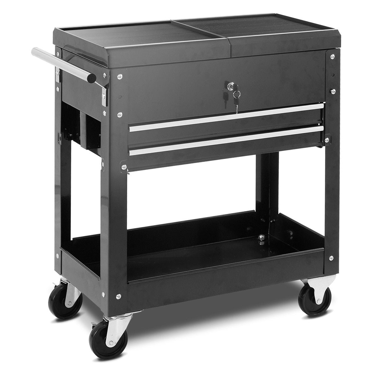 Rolling Mechanics Tool Cart Slide Top Utility Storage Cabinet Organizer 2 Drawers with caster wheels and handle attachment