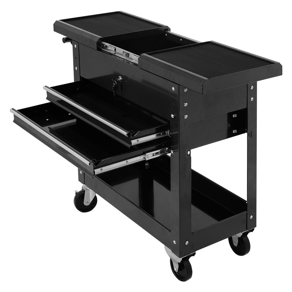 Rolling Mechanics Tool Cart Slide Top Utility Storage Cabinet Organizer 2 Drawers with caster wheels and sliding top storage.