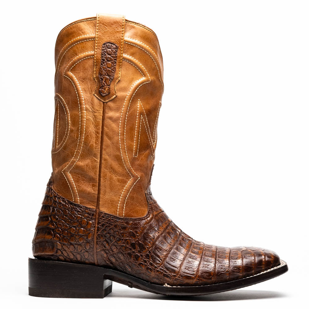 Tucson Aged Maple cowboy boot made from genuine caiman belly skin and full-grain leather with square-toe design from Western Collection