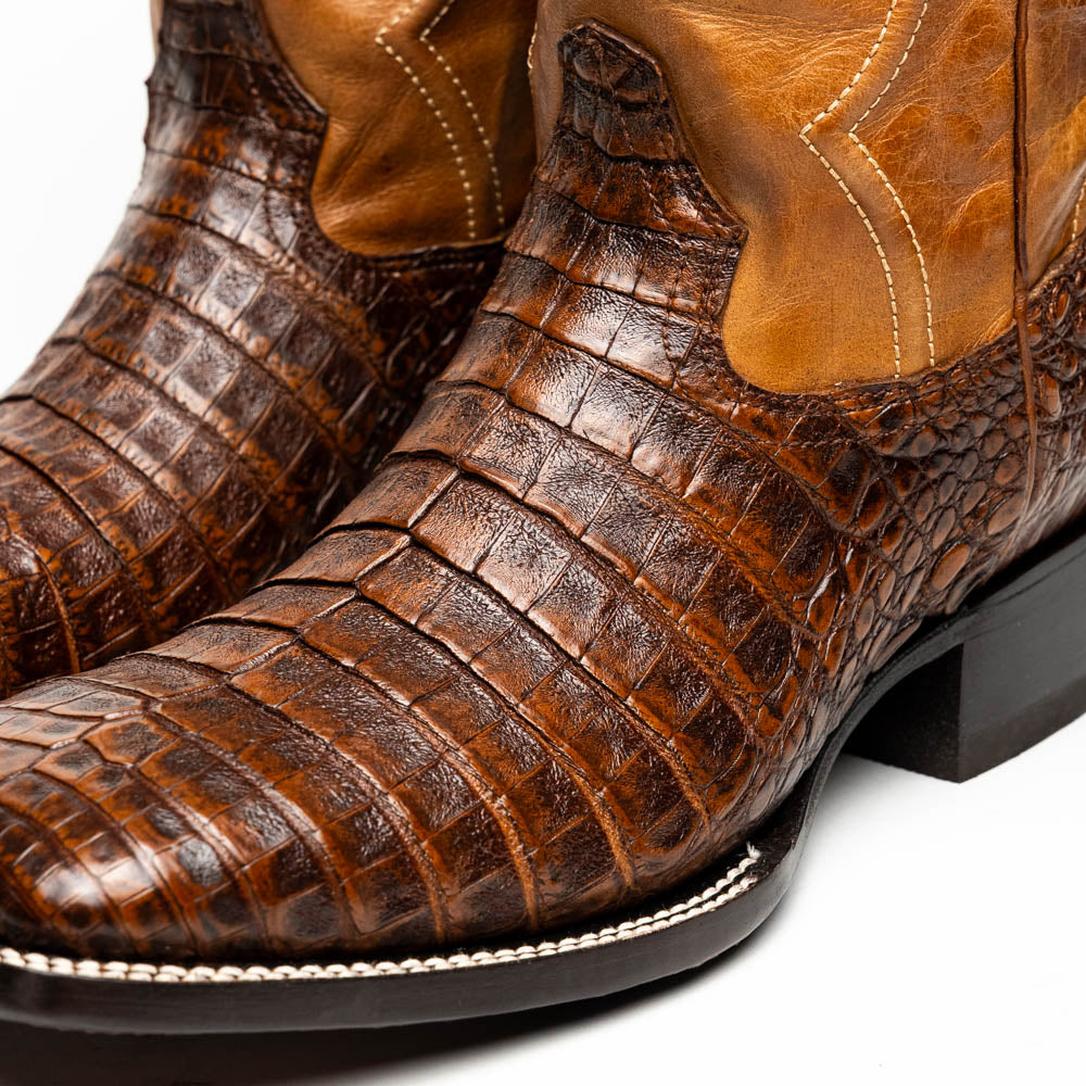 Tucson Aged Maple Caiman Belly Cowboy Boots with Square-Toe Design for Men