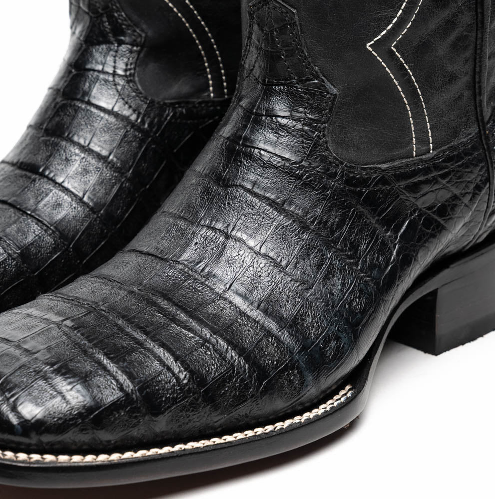 Tucson Black genuine caiman belly skin cowboy boots with bold square-toe design from the Western Collection for men