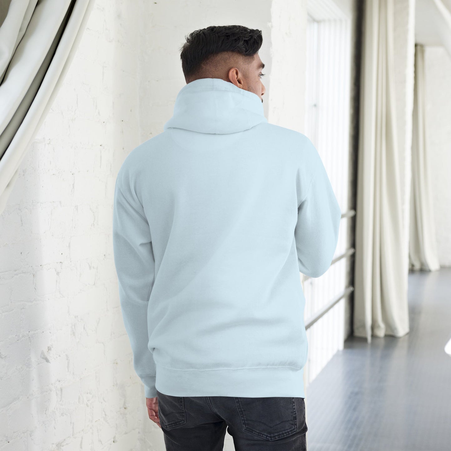 Back view of a person wearing the Men’s Green Smile Hoodie – Trendy & Comfortable Streetwear with a Fun Twist
