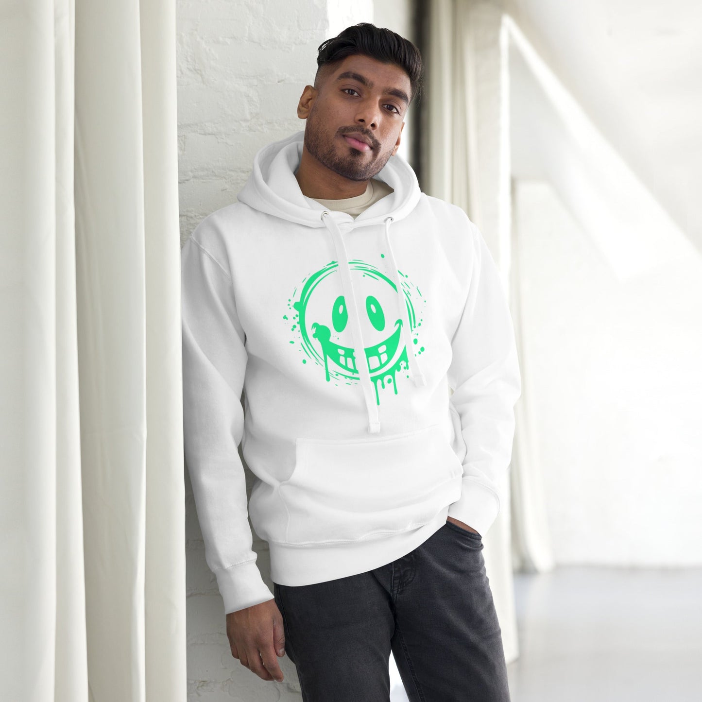 Men’s Green Smile Hoodie – Trendy & Comfortable Streetwear with a Fun Twist, featuring a bold green smile graphic.