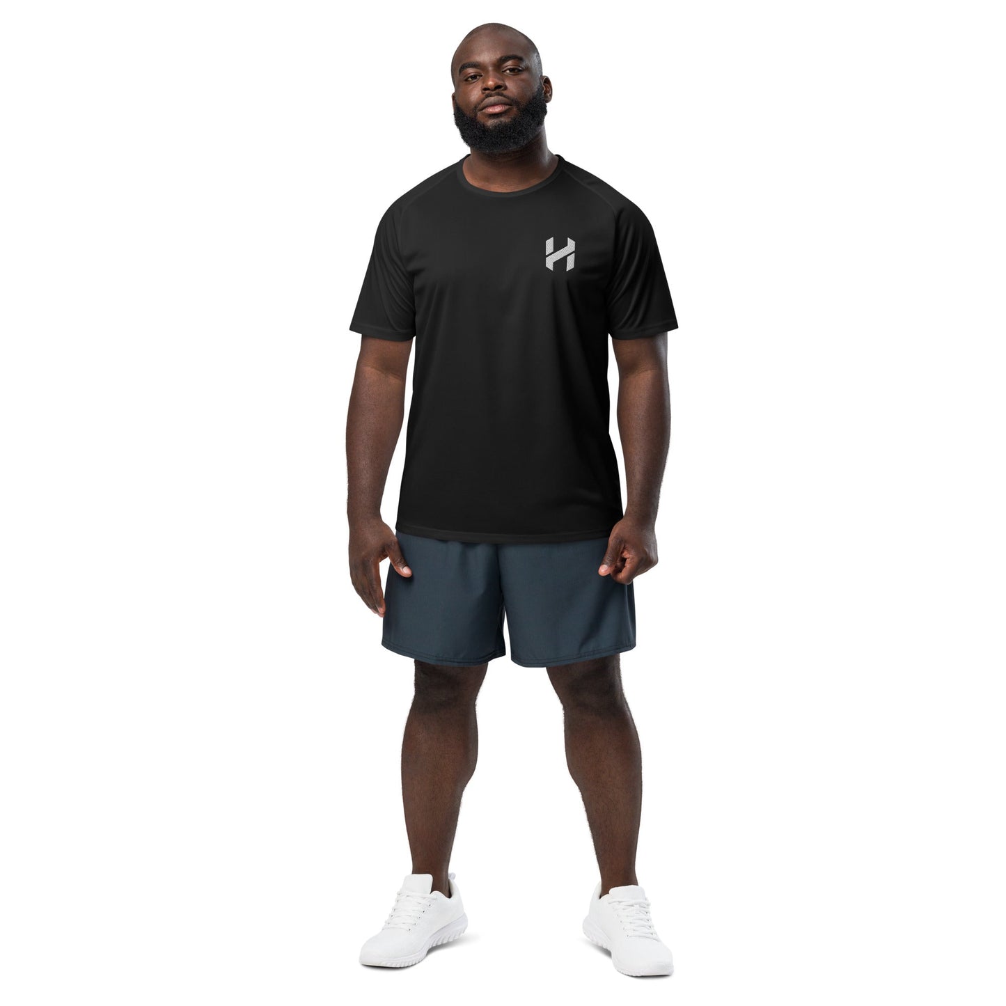 ShopHnH Men’s Performance Jersey – Black Athletic Mesh Workout Shirt | Breathable Polyester Gym & Streetwear Top with 3D Logo
