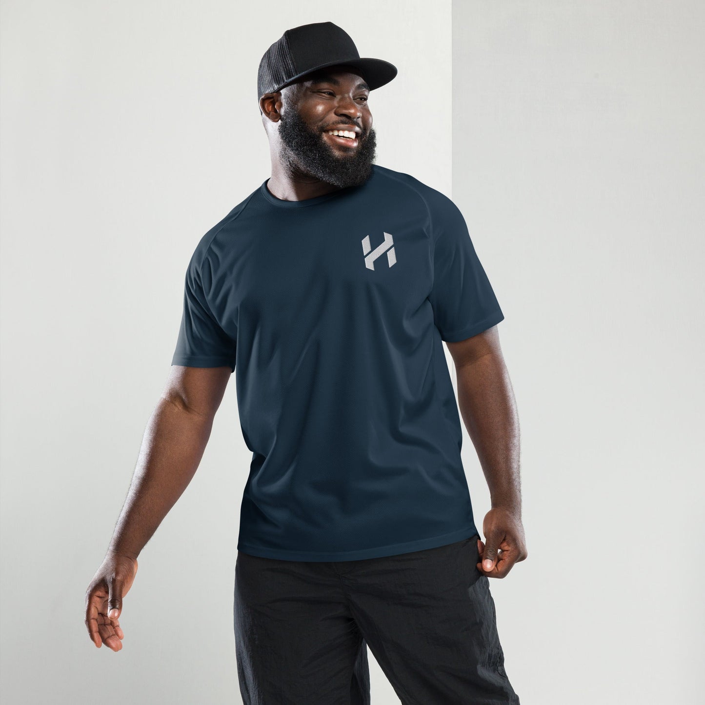 ShopHnH Men’s Performance Jersey – Black Athletic Mesh Workout Shirt | Breathable Polyester Gym & Streetwear Top with 3D Logo