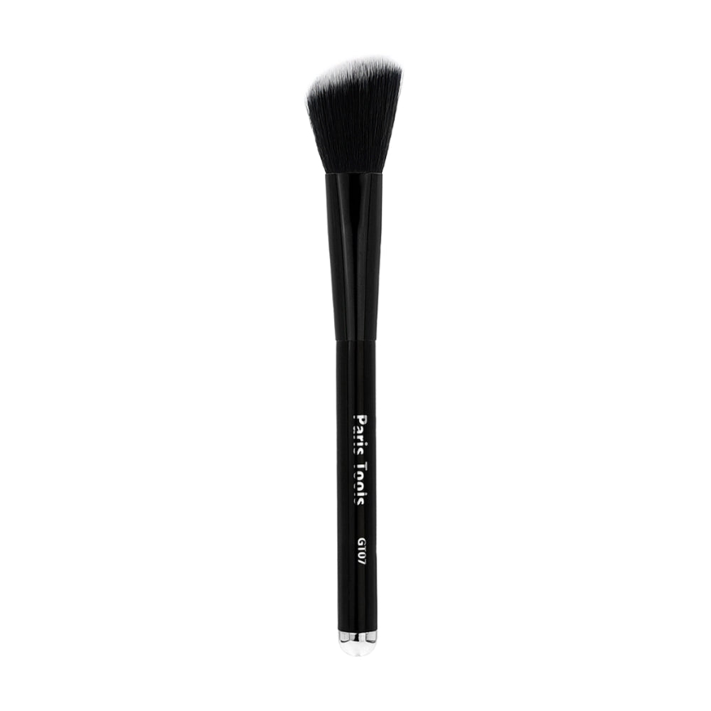 Angle Blush Brush - GT07, 100% synthetic vegan brush for applying cream and powder blush to cheek apples.